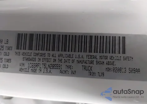 2020 Ram 1500 Rebel 4X4 5'7 Box from USA, damaged, VIN 1C6SRFLT5LN285591